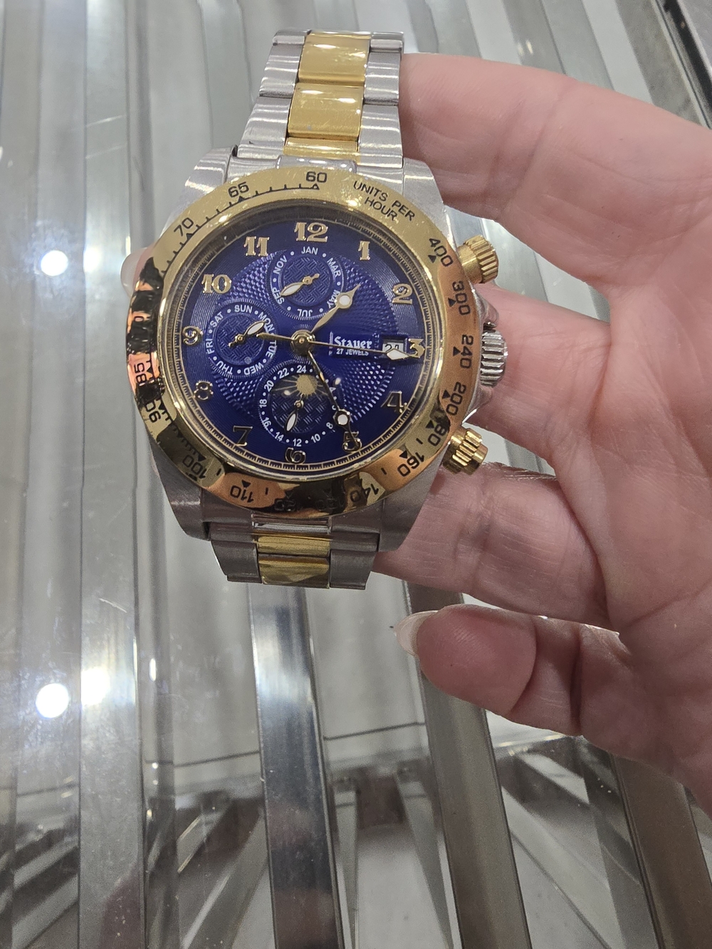 Stauer Men's Two-Tone Blue Dial Chronograph Watch